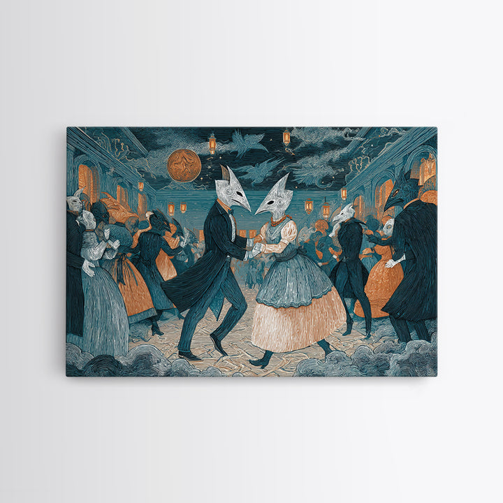 The Raven-Masked Ballroom - Surreal Celestial Vision, Halloween Wall Art, Landscape Wall Art, Framed Canvas Print, Halloween Home Decor