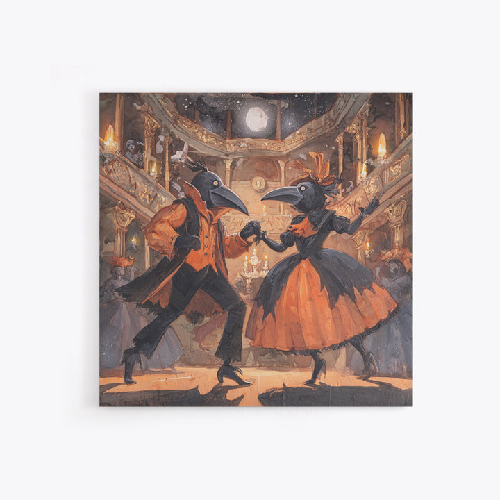 The Raven-Masked Ballroom - Surreal Celestial Vision, Macabre Halloween Art, Square Wall Art, Framed Canvas Print, Halloween Home Decor