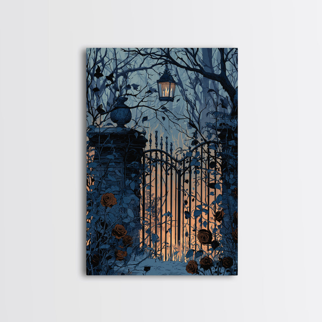 The Black Rose Cemetery Gate - Icon Portrait, Gothic Home Decor, Vertical Wall Art, Canvas Print, Halloween Home Decor, Gothic Wall Art