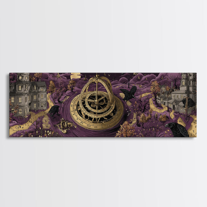 The Cursed Astrolabe - Environmental Panorama, Occult Wall Decor, Extra Wide Wall Art, Canvas Print, Halloween Home Decor, Gothic Wall Art