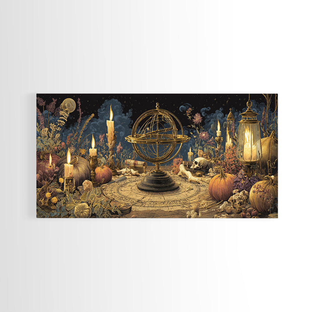 The Cursed Astrolabe - Occult Still Life, Occult Wall Decor, Wide Panoramic Art, Canvas Print, Halloween Home Decor, Gothic Wall Art