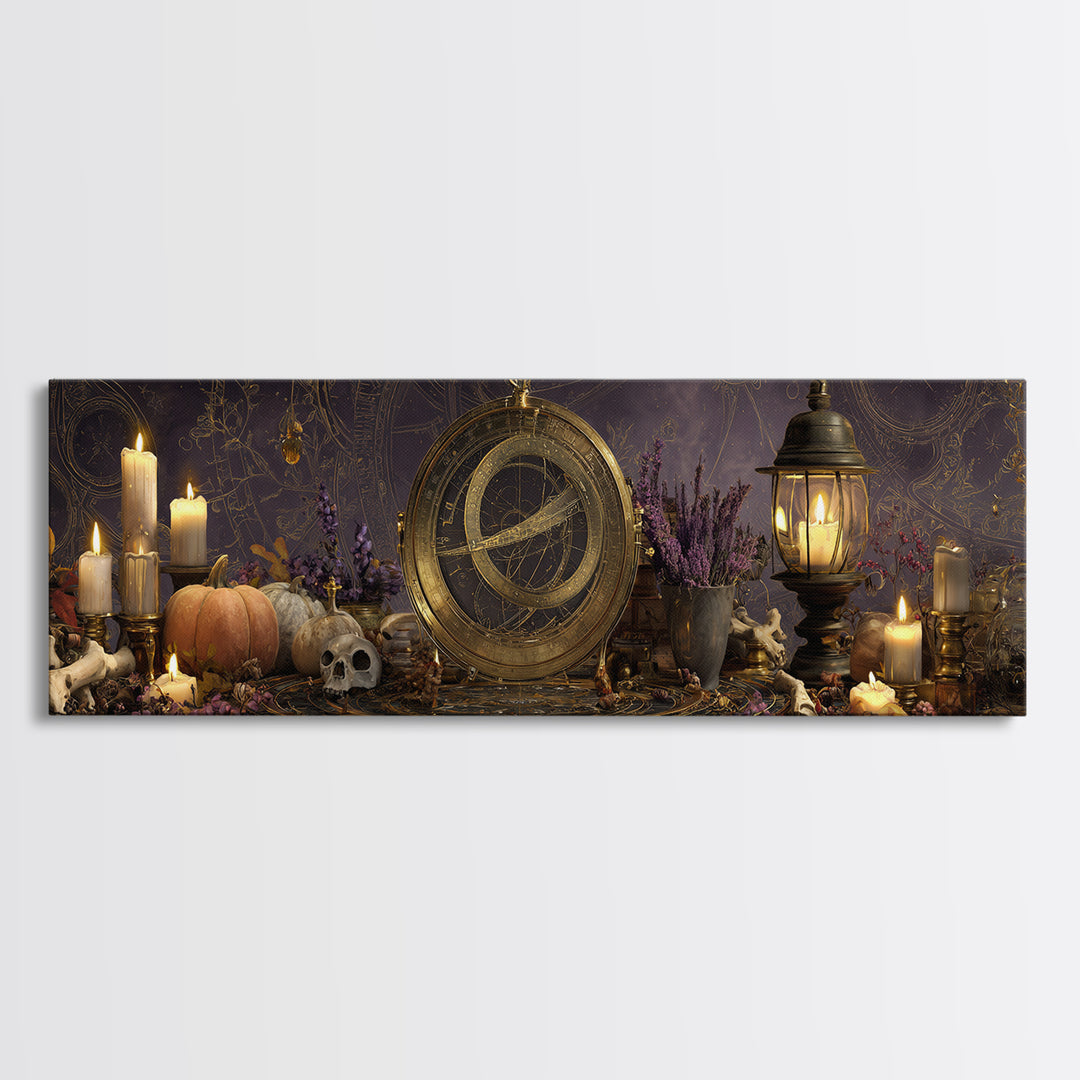The Cursed Astrolabe - Occult Still Life, Halloween Wall Art, Extra Wide Wall Art, Framed Canvas Print, Halloween Home Decor