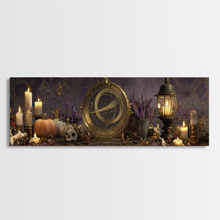 The Cursed Astrolabe - Occult Still Life, Halloween Wall Art, Extra Wide Wall Art, Framed Canvas Print, Halloween Home Decor
