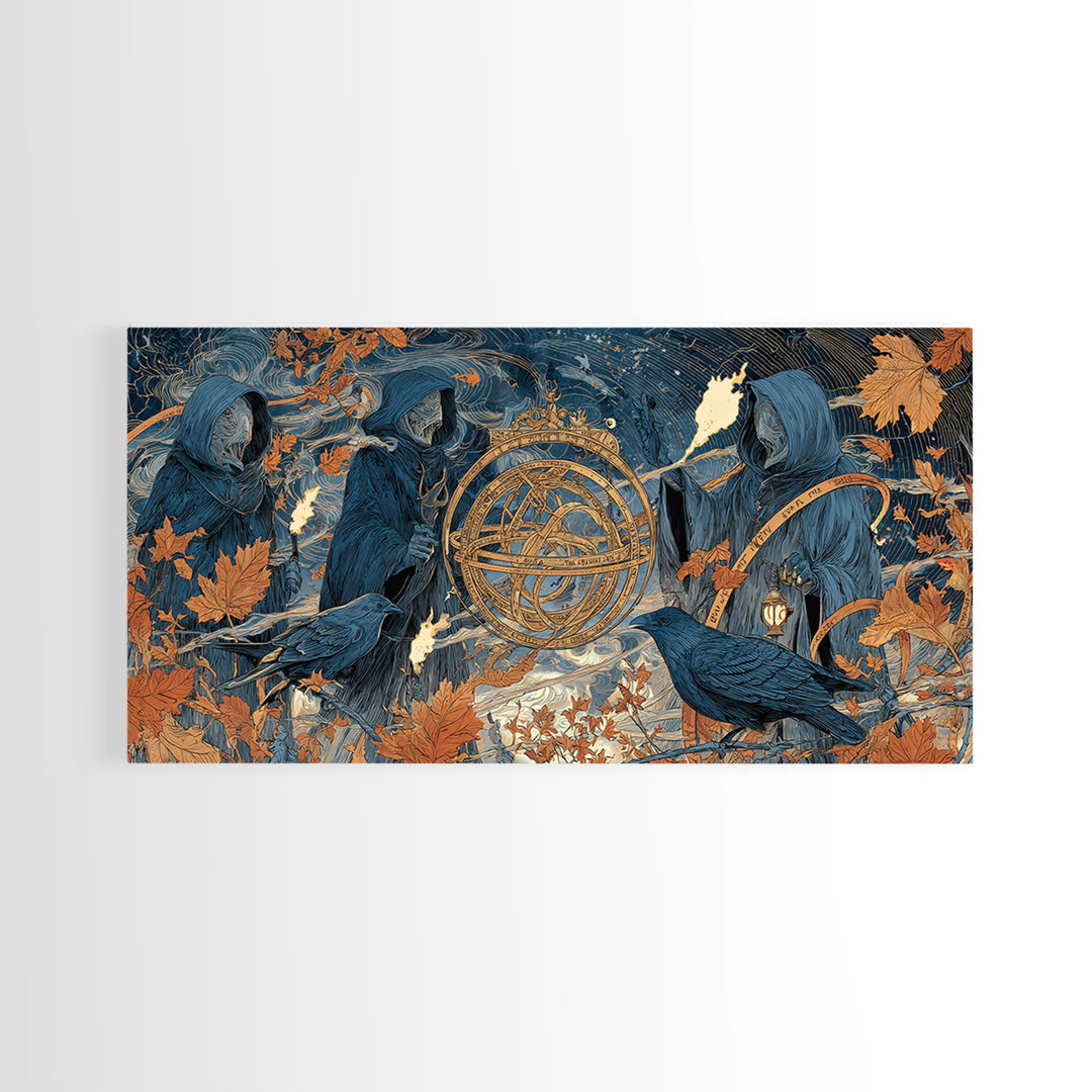 The Cursed Astrolabe - Procession Scene, Gothic Home Decor, Wide Panoramic Art, Canvas Print, Halloween Home Decor, Gothic Wall Art