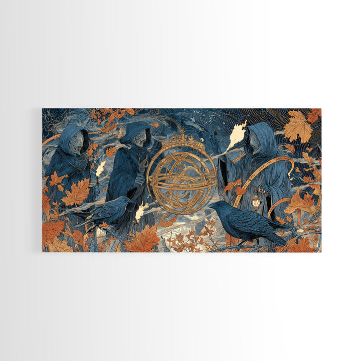 The Cursed Astrolabe - Procession Scene, Gothic Home Decor, Wide Panoramic Art, Canvas Print, Halloween Home Decor, Gothic Wall Art