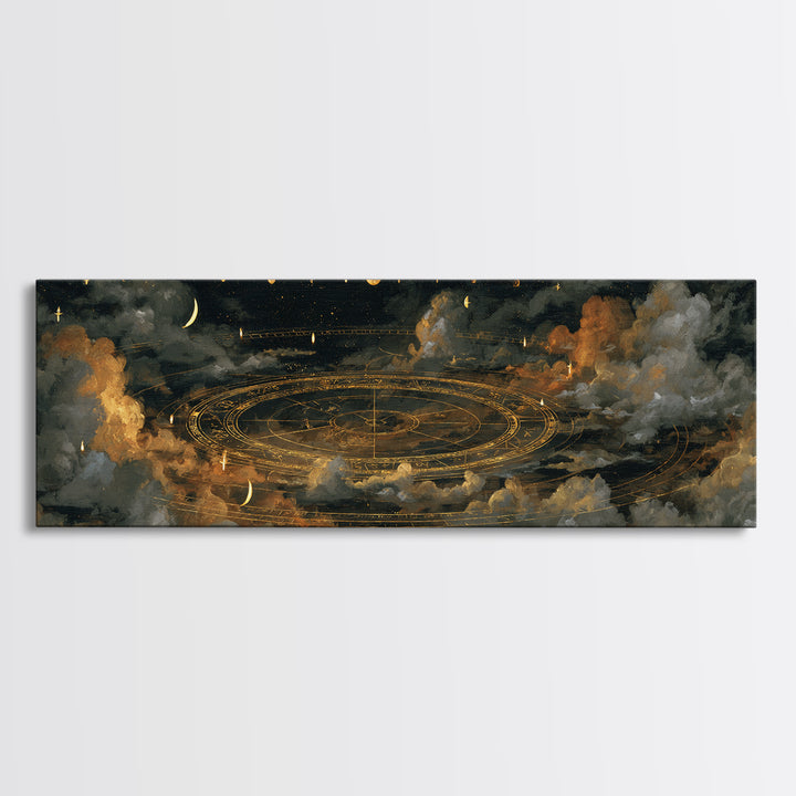 The Cursed Astrolabe - Surreal Celestial Vision, Gothic Home Decor, Extra Wide Wall Art, Canvas Print, Halloween Home Decor, Gothic Wall Art