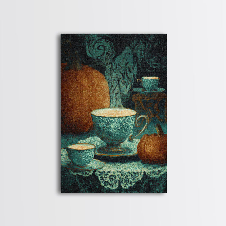 The Haunted Teacup Seance - Icon Portrait, Spooky Wall Decor, Vertical Wall Art, Framed Canvas Print, Halloween Home Decor, Gothic Wall Art
