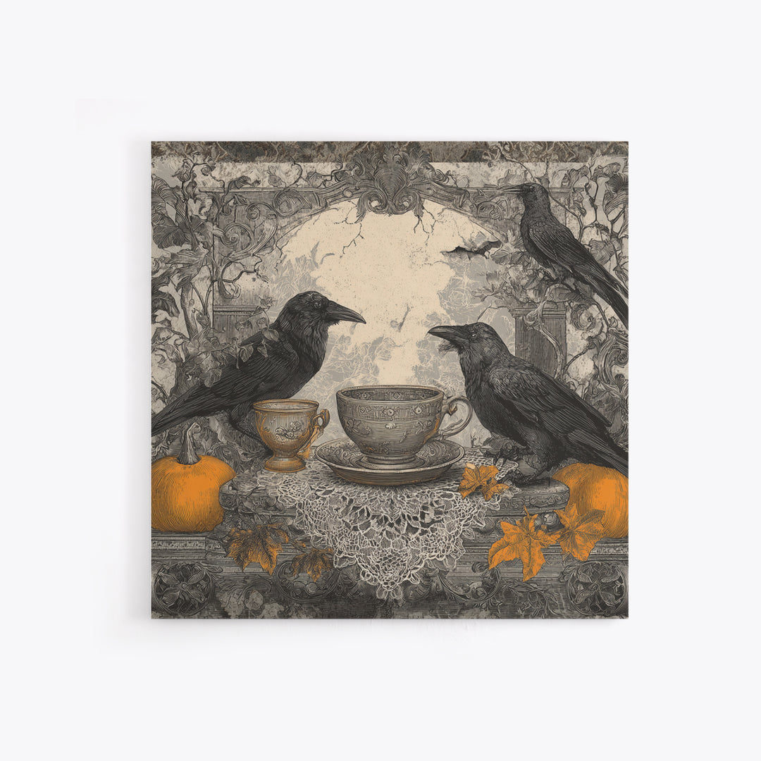The Haunted Teacup Seance - Icon Portrait, Halloween Wall Art, Square Wall Art, Framed Canvas Print, Halloween Home Decor, Gothic Wall Art