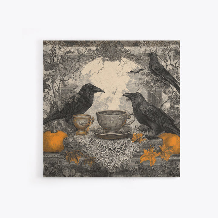 The Haunted Teacup Seance - Icon Portrait, Halloween Wall Art, Square Wall Art, Framed Canvas Print, Halloween Home Decor, Gothic Wall Art