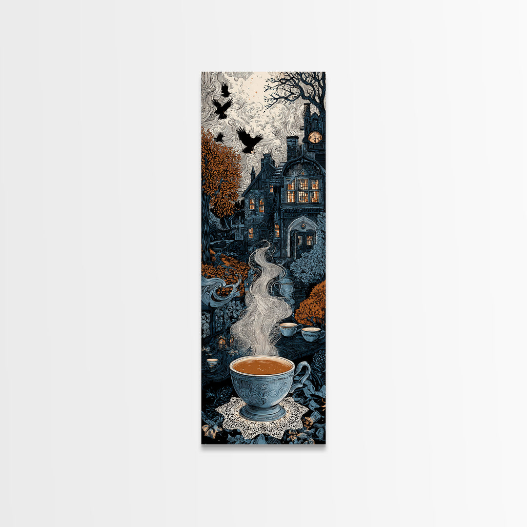 The Haunted Teacup Seance - Icon Portrait, Dark Fantasy Wall Art, Tall Narrow Wall Art, Canvas Print, Halloween Home Decor, Gothic Wall Art