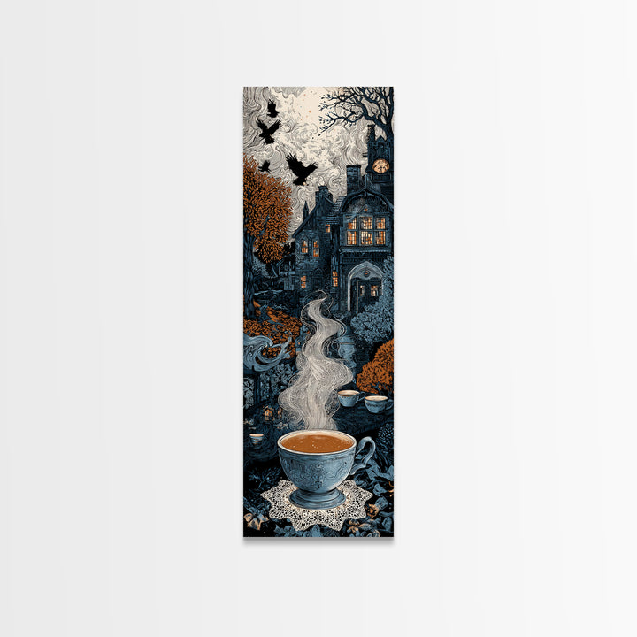 The Haunted Teacup Seance - Icon Portrait, Dark Fantasy Wall Art, Tall Narrow Wall Art, Canvas Print, Halloween Home Decor, Gothic Wall Art