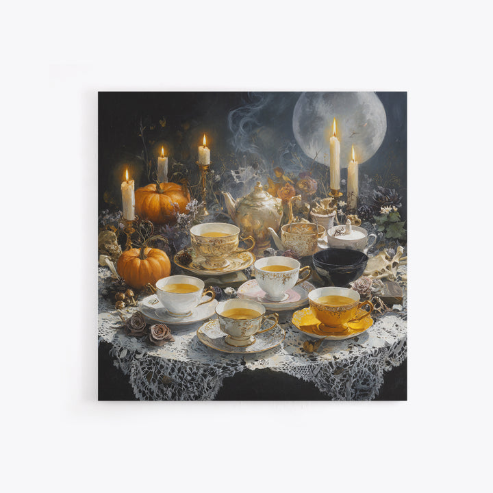 The Haunted Teacup Seance - Occult Still Life, Gothic Home Decor, Square Wall Art, Canvas Print, Halloween Home Decor, Gothic Wall Art