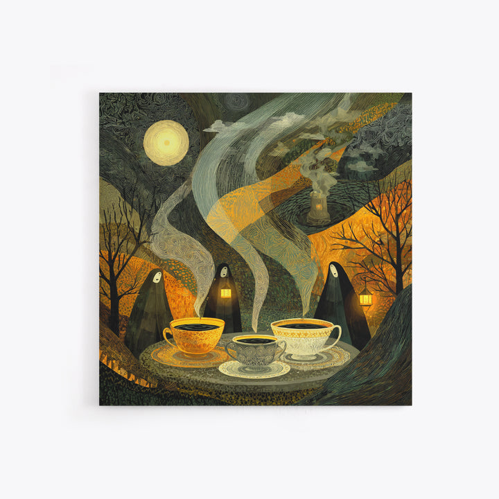 The Haunted Teacup Seance - Procession Scene, Occult Wall Decor, Square Wall Art, Canvas Print, Halloween Home Decor, Gothic Wall Art