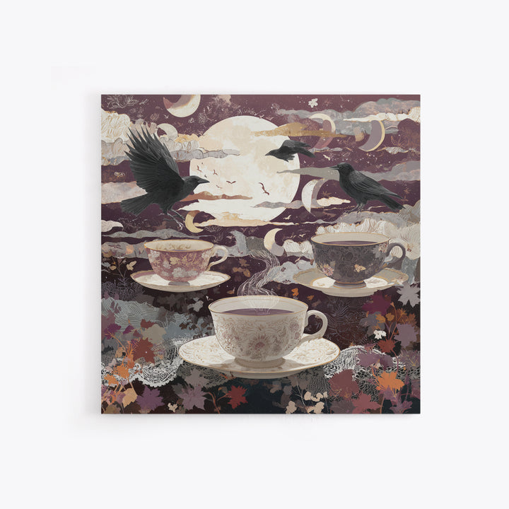 The Haunted Teacup Seance - Surreal Celestial Vision, Occult Wall Decor, Square Wall Art, Canvas Print, Halloween Home Decor