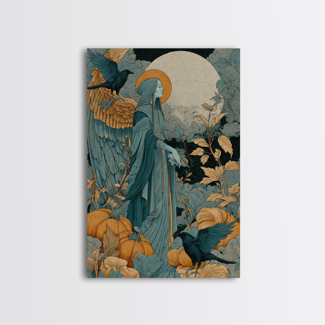 The Pumpkin-Winged Angel - Icon Portrait, Dark Fantasy Wall Art, Vertical Wall Art, Canvas Print, Halloween Home Decor, Gothic Wall Art