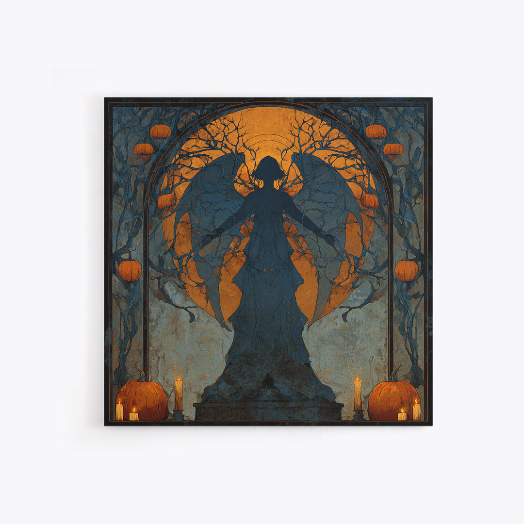 The Pumpkin-Winged Angel - Icon Portrait, Dark Fantasy Wall Art, Square Wall Art, Canvas Print, Halloween Home Decor, Gothic Wall Art