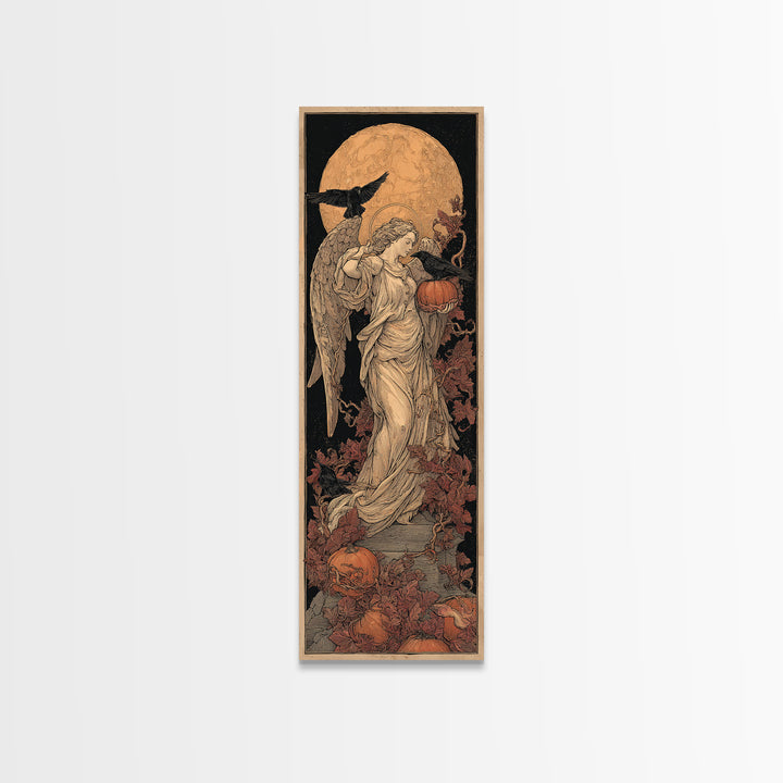 The Pumpkin-Winged Angel - Icon Portrait, Spooky Wall Decor, Tall Narrow Wall Art, Framed Canvas Print, Halloween Home Decor
