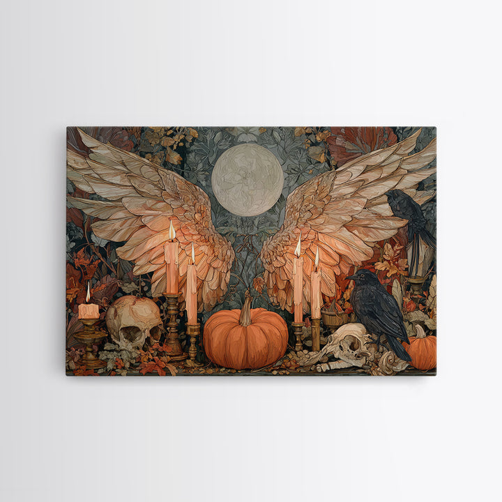 The Pumpkin-Winged Angel - Occult Still Life, Occult Wall Decor, Landscape Wall Art, Canvas Print, Halloween Home Decor, Gothic Wall Art