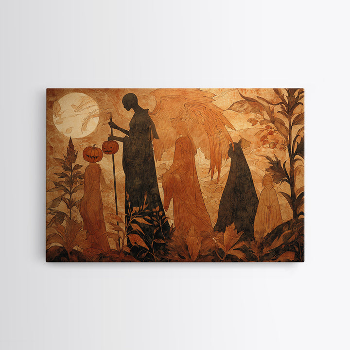 The Pumpkin-Winged Angel - Procession Scene, Occult Wall Decor, Landscape Wall Art, Canvas Print, Halloween Home Decor, Gothic Wall Art
