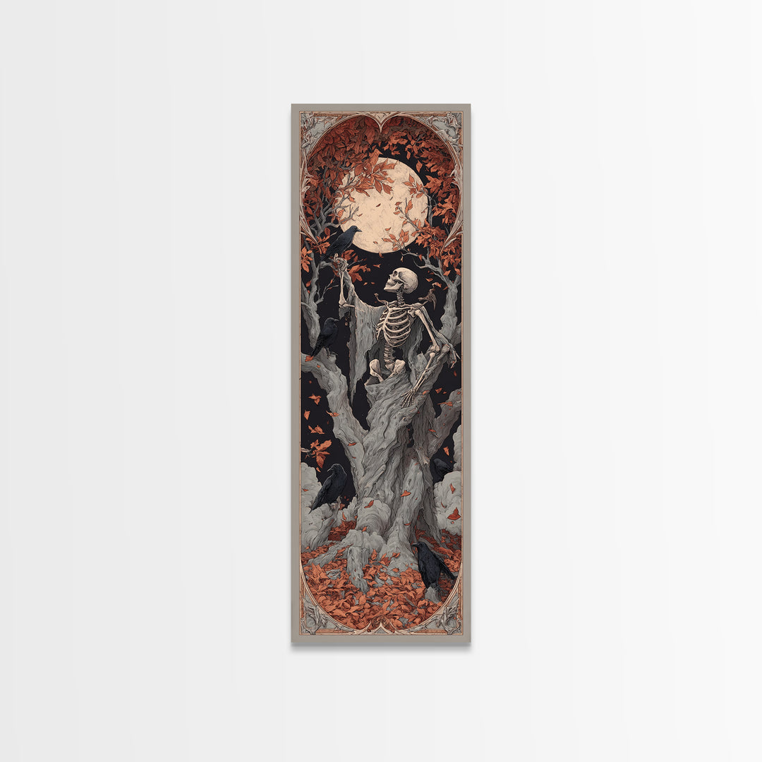 The Skeleton Cartographer - Icon Portrait, Occult Wall Decor, Tall Narrow Wall Art, Canvas Print, Halloween Home Decor, Gothic Wall Art