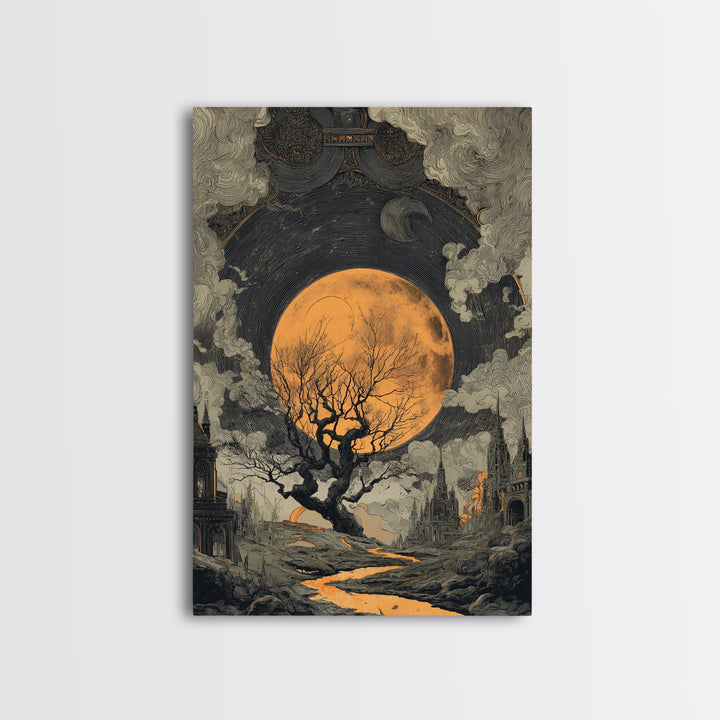 The Witch Astronomical Cabinet - Environmental Panorama, Macabre Halloween Art, Vertical Wall Art, Framed Canvas Print, Halloween Home Decor