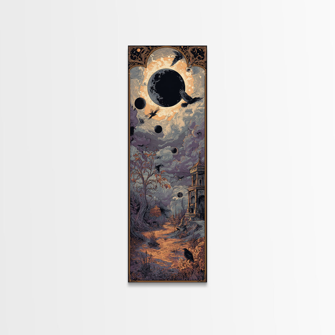 The Witch Astronomical Cabinet - Environmental Panorama, Macabre Halloween Art, Tall Narrow Wall Art, Framed Canvas Print, Gothic Wall Art