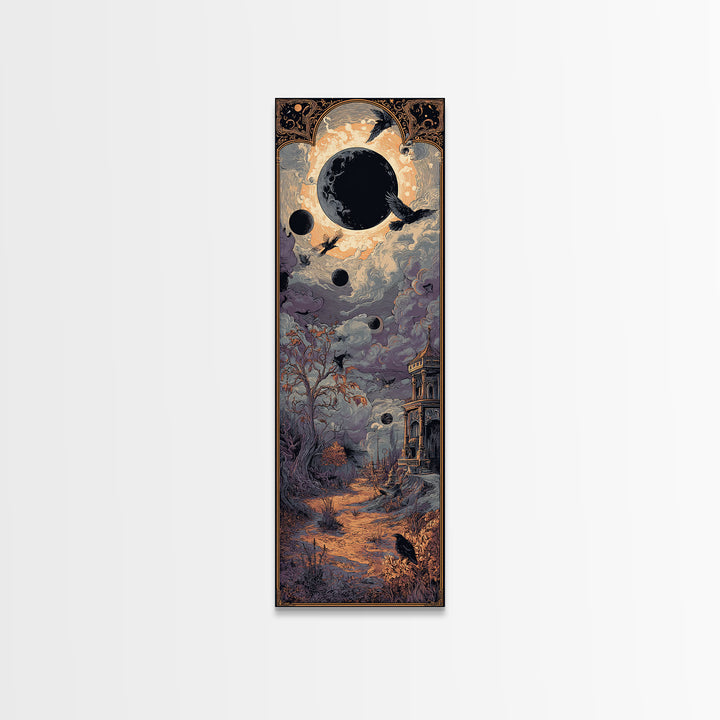 The Witch Astronomical Cabinet - Environmental Panorama, Macabre Halloween Art, Tall Narrow Wall Art, Framed Canvas Print, Gothic Wall Art