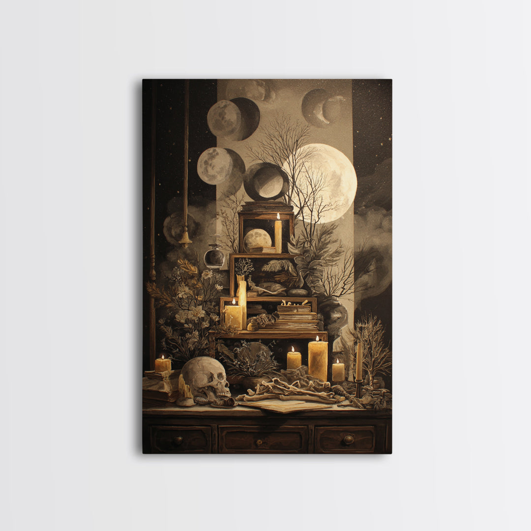 The Witch Astronomical Cabinet - Occult Still Life, Gothic Home Decor, Vertical Wall Art, Canvas Print, Halloween Home Decor
