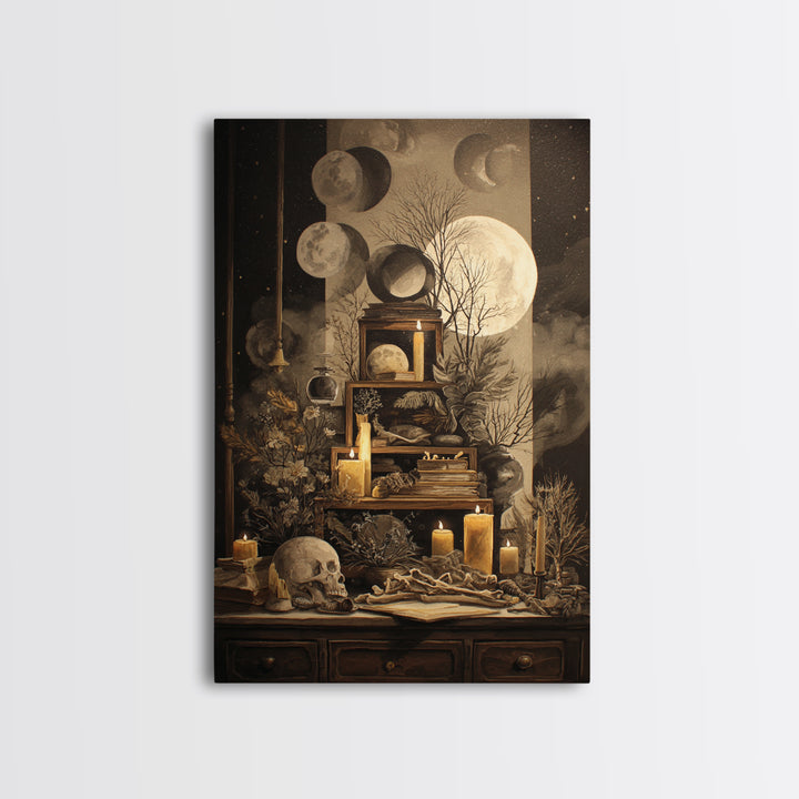 The Witch Astronomical Cabinet - Occult Still Life, Gothic Home Decor, Vertical Wall Art, Canvas Print, Halloween Home Decor