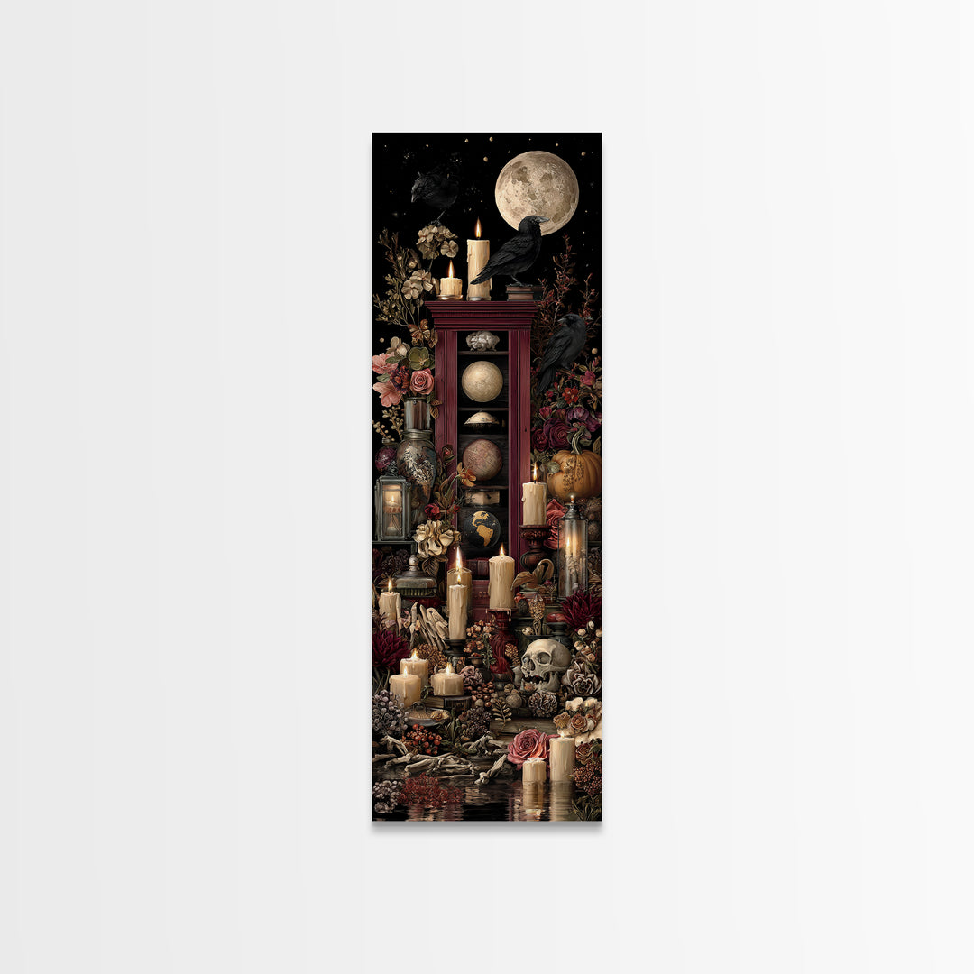 The Witch Astronomical Cabinet - Occult Still Life, Spooky Wall Decor, Tall Narrow Wall Art, Framed Canvas Print, Halloween Home Decor