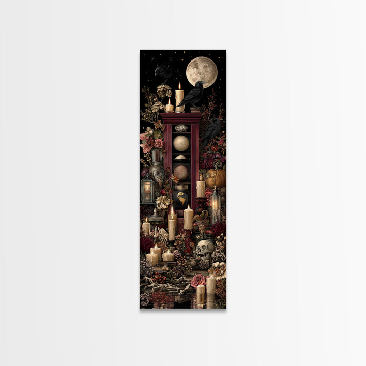 The Witch Astronomical Cabinet - Occult Still Life, Spooky Wall Decor, Tall Narrow Wall Art, Framed Canvas Print, Halloween Home Decor
