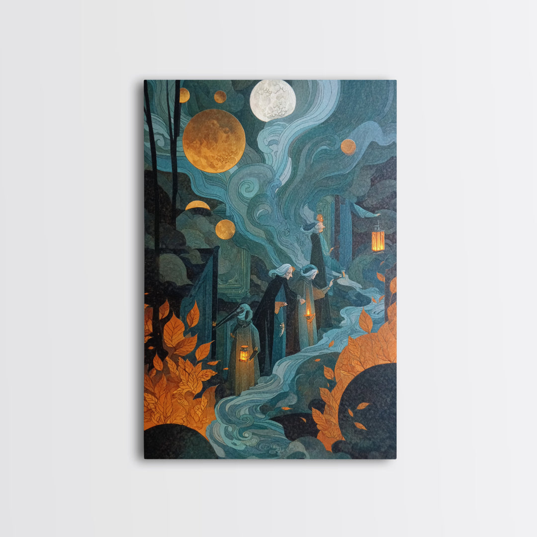 The Witch Astronomical Cabinet - Procession Scene, Dark Fantasy Wall Art, Vertical Wall Art, Canvas Print, Halloween Home Decor