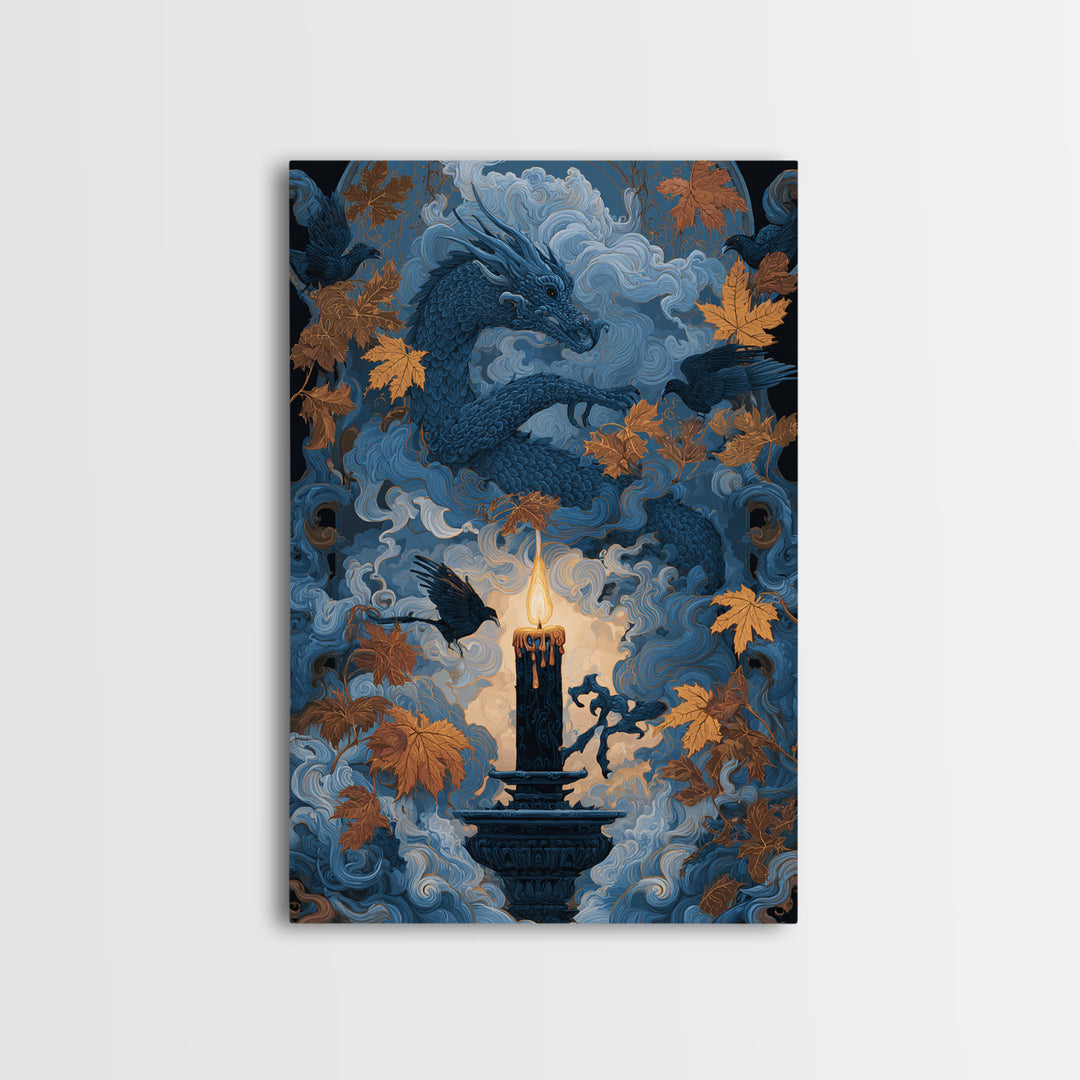 The Candle Smoke Dragon - Icon Portrait, Dark Fantasy Wall Art, Vertical Wall Art, Canvas Print, Halloween Home Decor, Gothic Wall Art
