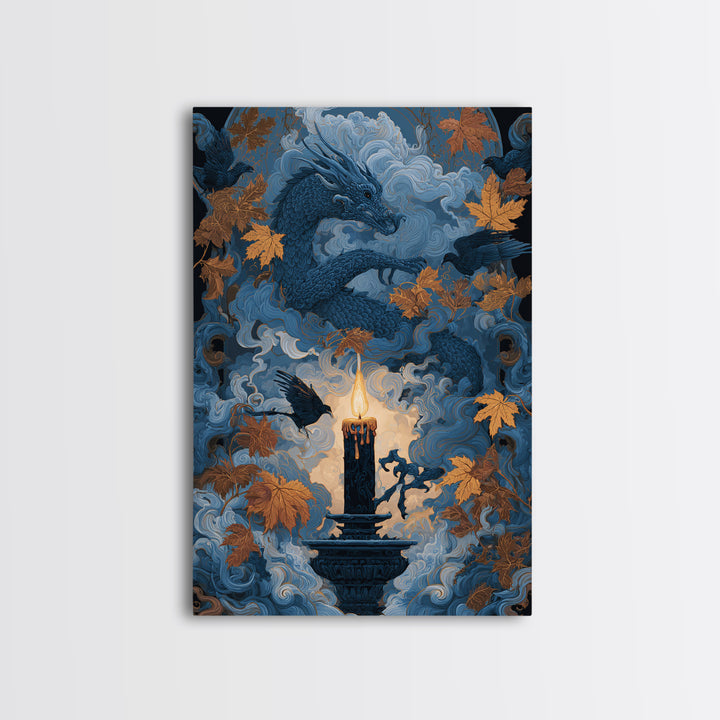 The Candle Smoke Dragon - Icon Portrait, Dark Fantasy Wall Art, Vertical Wall Art, Canvas Print, Halloween Home Decor, Gothic Wall Art