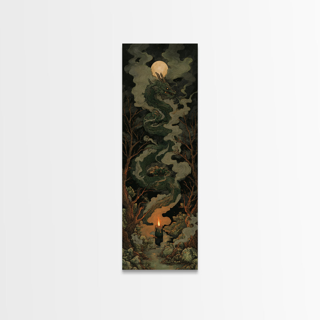 The Candle Smoke Dragon - Icon Portrait, Dark Fantasy Wall Art, Tall Narrow Wall Art, Canvas Print, Halloween Home Decor, Gothic Wall Art