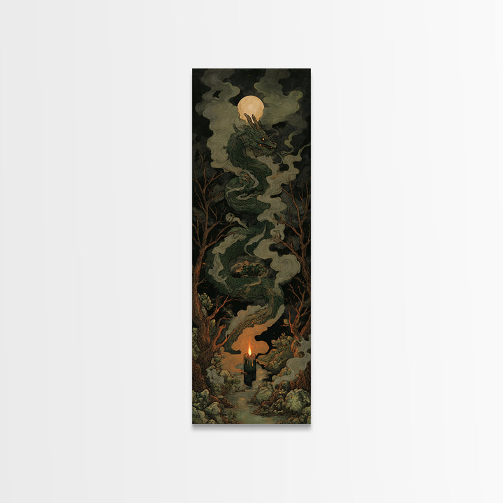 The Candle Smoke Dragon - Icon Portrait, Dark Fantasy Wall Art, Tall Narrow Wall Art, Canvas Print, Halloween Home Decor, Gothic Wall Art