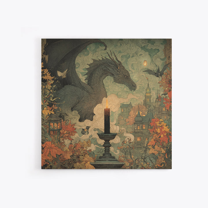 The Candle Smoke Dragon - Environmental Panorama, Gothic Home Decor, Square Wall Art, Canvas Print, Halloween Home Decor, Gothic Wall Art