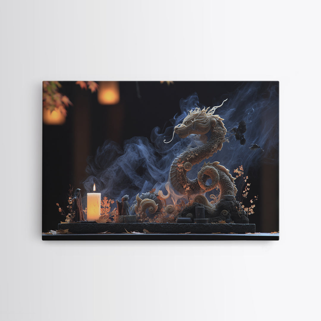 The Candle Smoke Dragon - Procession Scene, Occult Wall Decor, Landscape Wall Art, Canvas Print, Halloween Home Decor, Gothic Wall Art