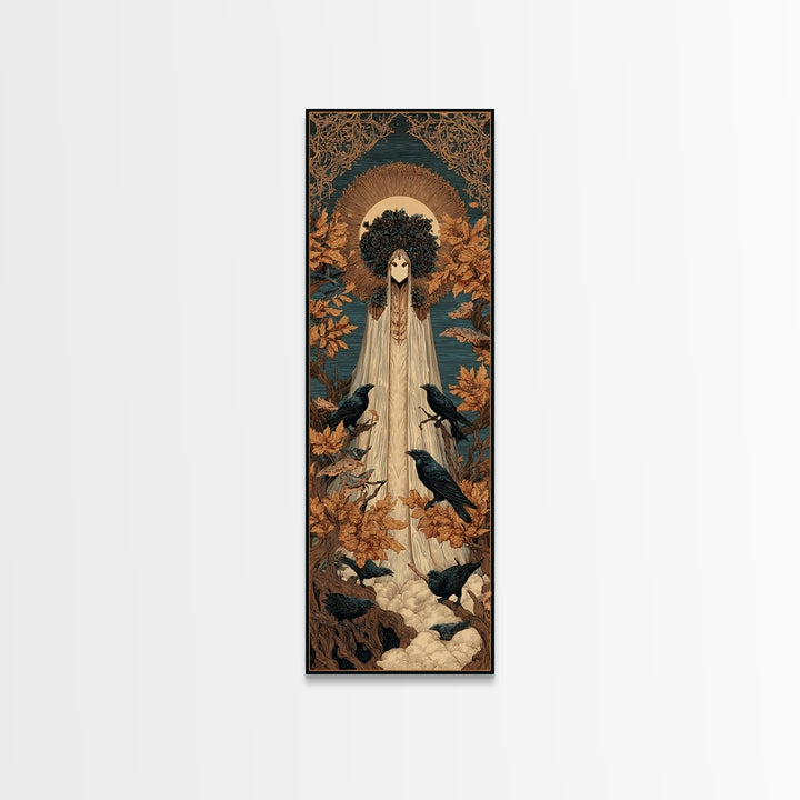 The Mourning Moth Halo - Icon Portrait, Macabre Halloween Art, Tall Narrow Wall Art, Framed Canvas Print, Halloween Home Decor