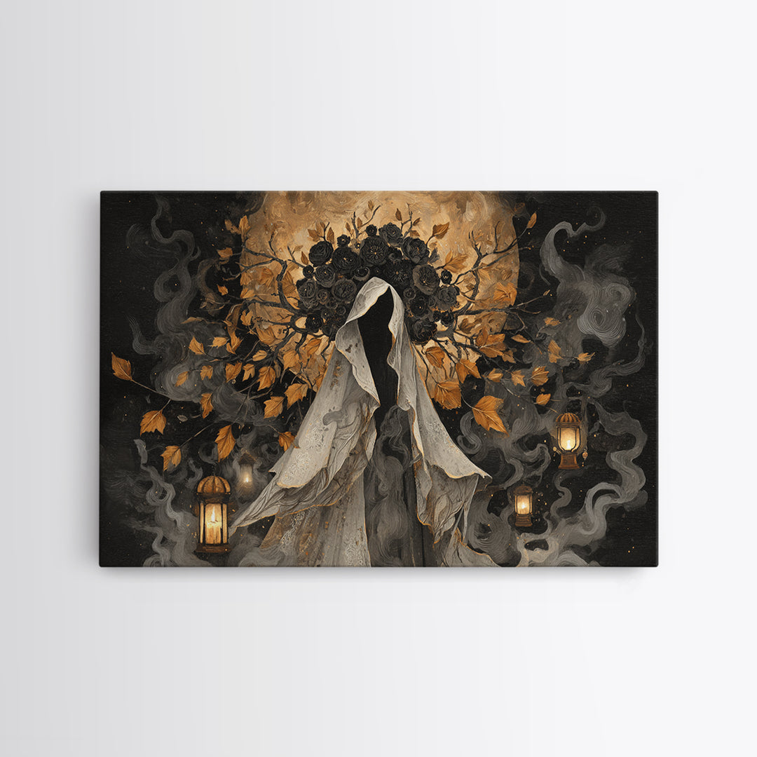The Mourning Moth Halo - Procession Scene, Dark Fantasy Wall Art, Landscape Wall Art, Canvas Print, Halloween Home Decor, Gothic Wall Art
