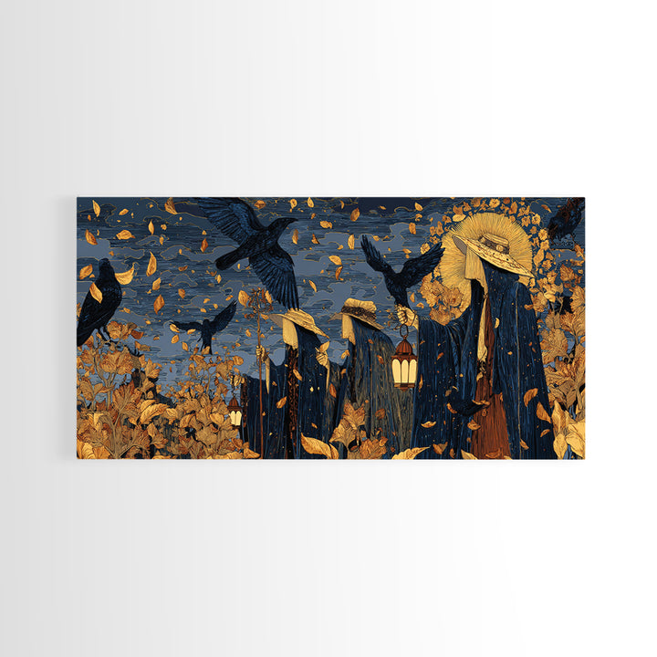 The Mourning Moth Halo - Procession Scene, Gothic Home Decor, Wide Panoramic Art, Canvas Print, Halloween Home Decor, Gothic Wall Art