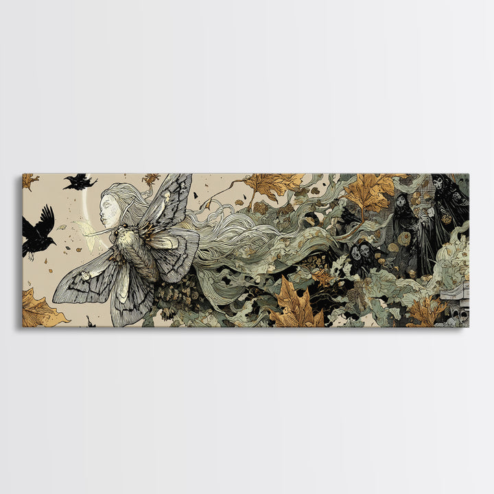 The Mourning Moth Halo - Procession Scene, Gothic Home Decor, Extra Wide Wall Art, Canvas Print, Halloween Home Decor, Gothic Wall Art
