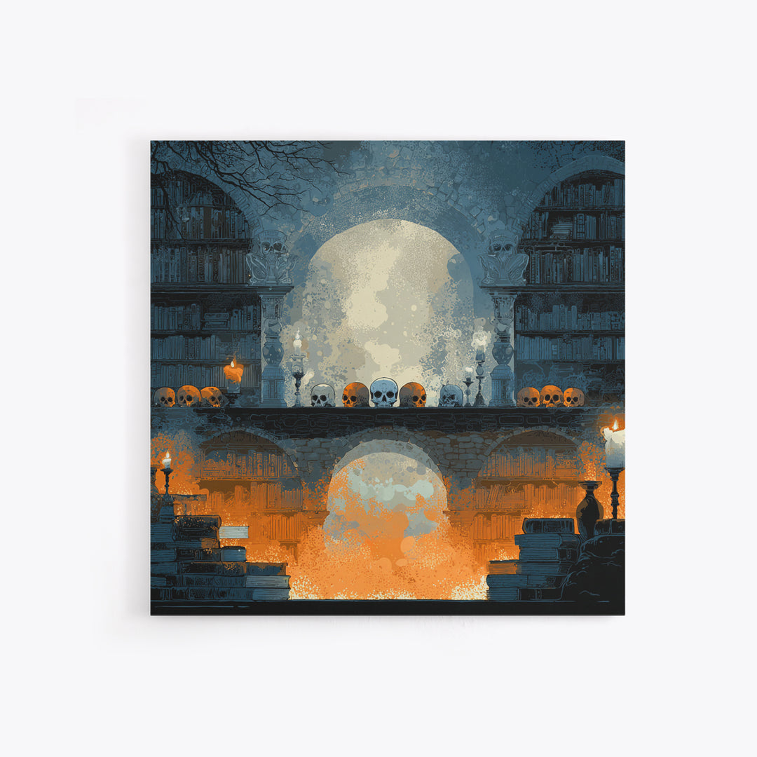 The Catacomb Library - Icon Portrait, Dark Fantasy Wall Art, Square Wall Art, Canvas Print, Halloween Home Decor, Gothic Wall Art