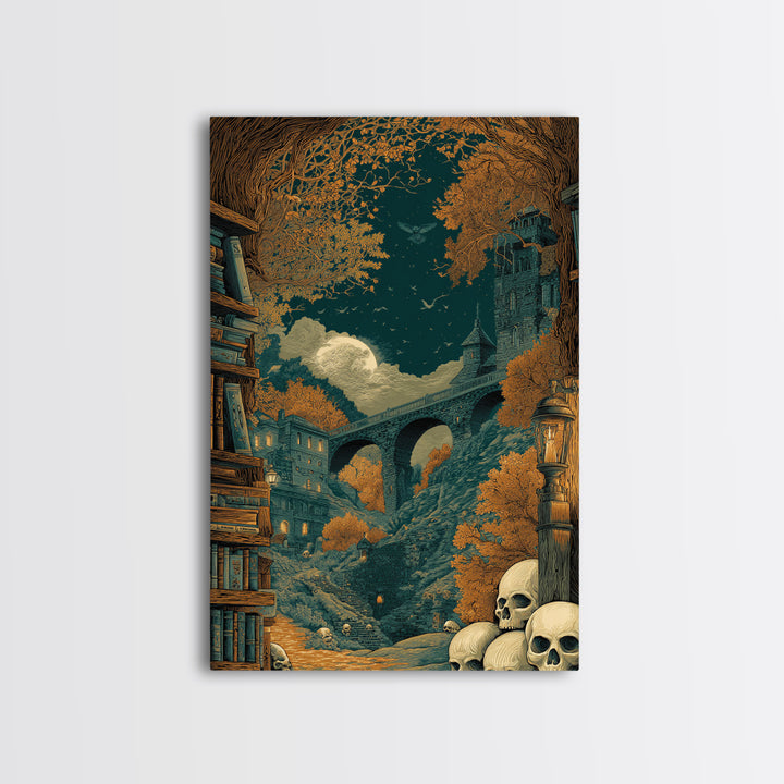 The Catacomb Library - Environmental Panorama, Dark Fantasy Wall Art, Vertical Wall Art, Canvas Print, Halloween Home Decor, Gothic Wall Art
