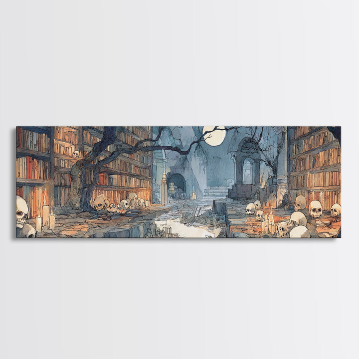 The Catacomb Library - Environmental Panorama, Occult Wall Decor, Extra Wide Wall Art, Canvas Print, Halloween Home Decor, Gothic Wall Art