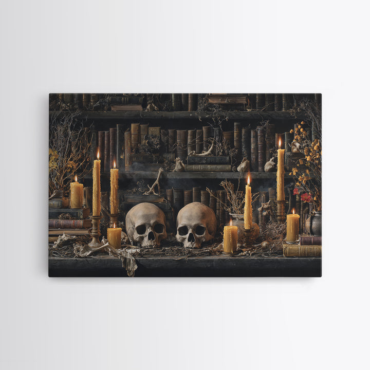 The Catacomb Library - Occult Still Life, Halloween Wall Art, Landscape Wall Art, Framed Canvas Print, Halloween Home Decor, Gothic Wall Art