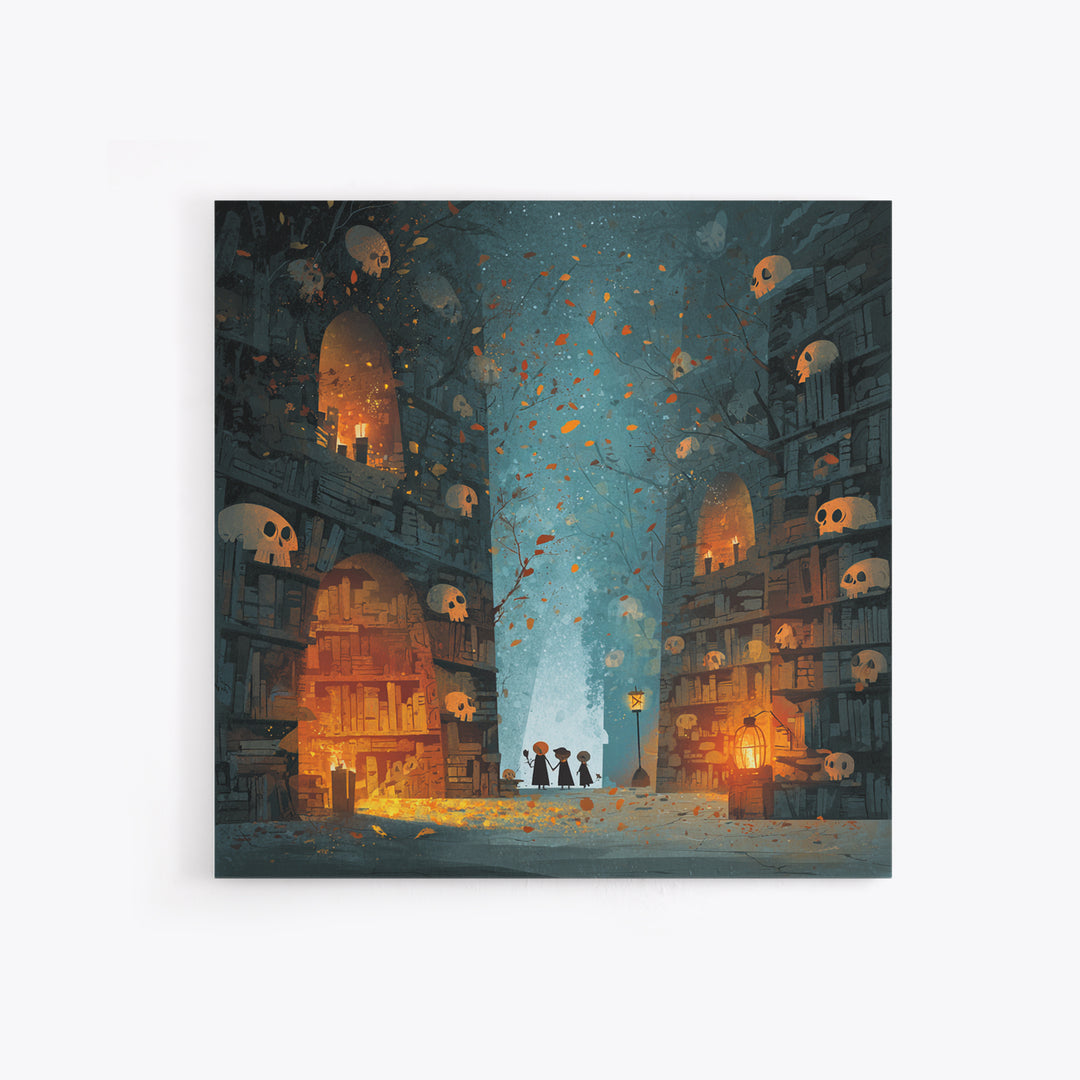 The Catacomb Library - Procession Scene, Dark Fantasy Wall Art, Square Wall Art, Canvas Print, Halloween Home Decor, Gothic Wall Art