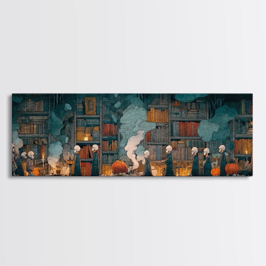The Catacomb Library - Procession Scene, Occult Wall Decor, Extra Wide Wall Art, Canvas Print, Halloween Home Decor, Gothic Wall Art