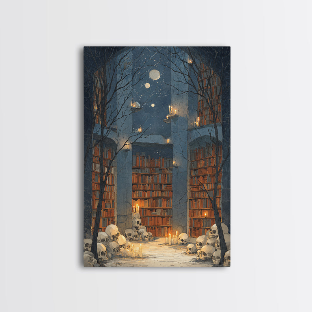 The Catacomb Library - Surreal Celestial Vision, Dark Fantasy Wall Art, Vertical Wall Art, Canvas Print, Halloween Home Decor