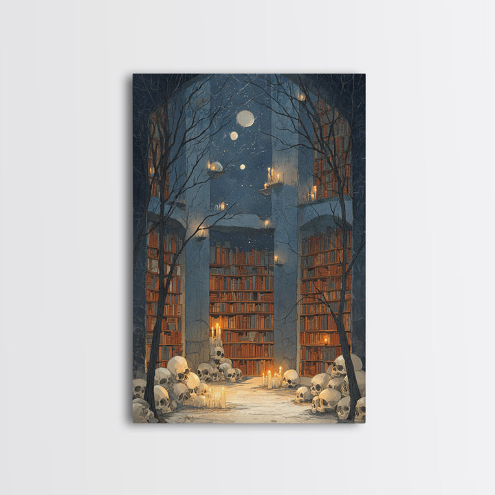 The Catacomb Library - Surreal Celestial Vision, Dark Fantasy Wall Art, Vertical Wall Art, Canvas Print, Halloween Home Decor